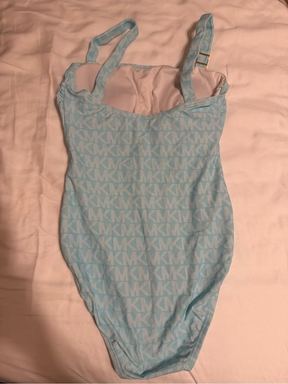 MICHAEL Michael Kors Light Blue MK Logo One-Piece Swimsuit